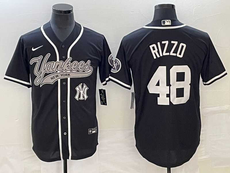 Men%27s New York Yankees #48 Anthony Rizzo Black With Patch Cool Base Stitched Baseball Jersey->new york yankees->MLB Jersey